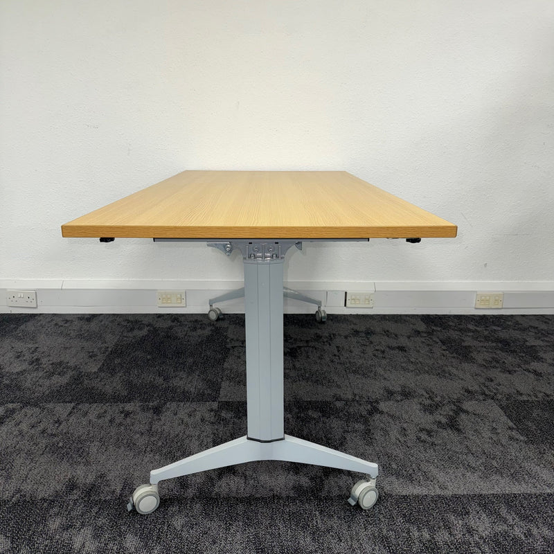 Used Oak FlipTop Meeting Table on Lockable Wheels