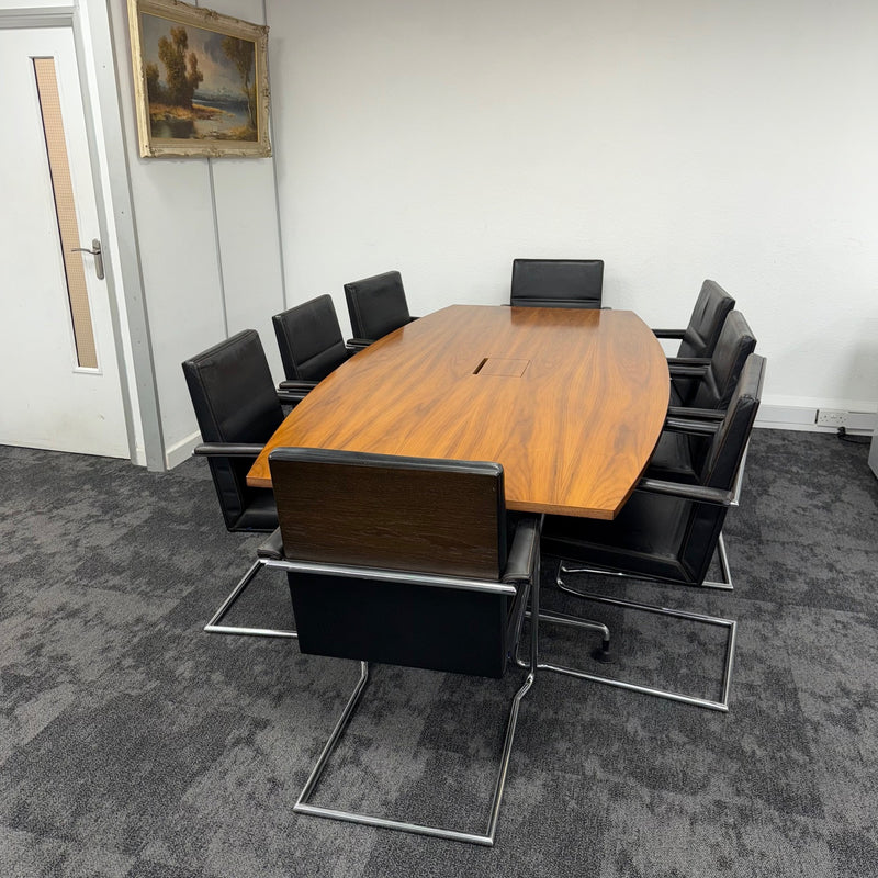 Used Walnut Meeting Table Set with 8 Chairs and Power