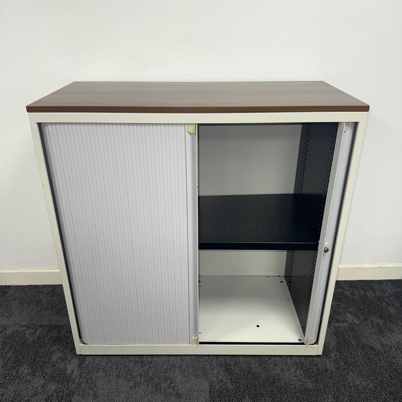 Used White Tambour Storage Unit with Adjustable Shelf