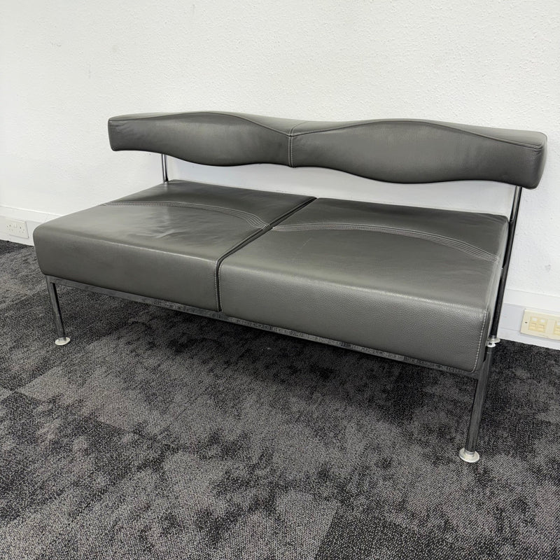 Used Sitia Momo Grey Leather Sofa Two Seater