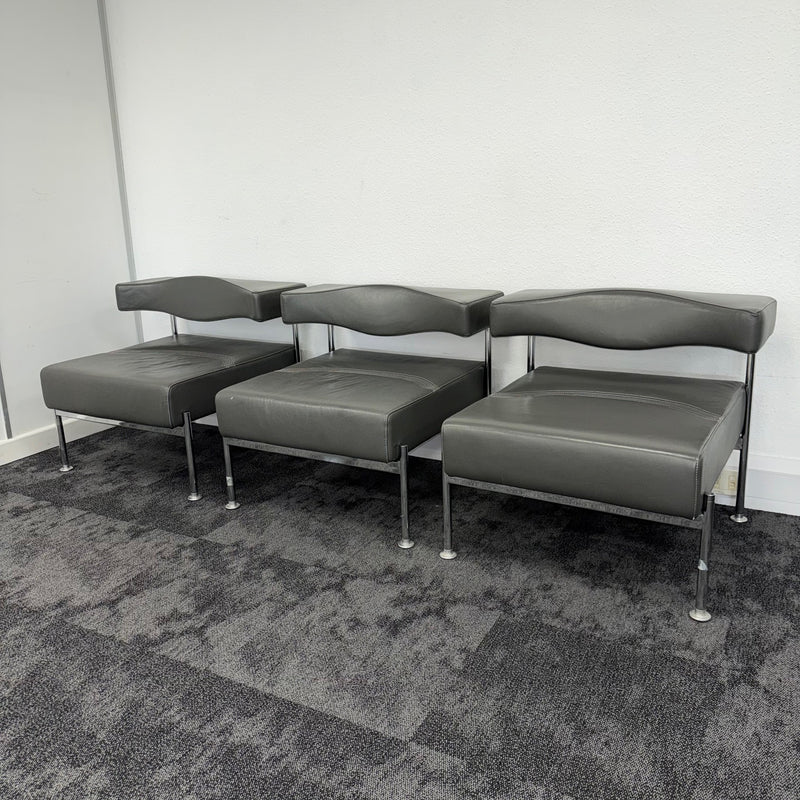 SET OF 3 Used Sitia Momo Grey Leather Sofas
