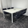 Used White Meeting Table Set with 6 Fabric Meeting Chairs