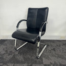 Used Black Leather Meeting Chair with Chrome Frame