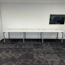 Used Mobili Bank of 3 Side By Side White Bench Desk