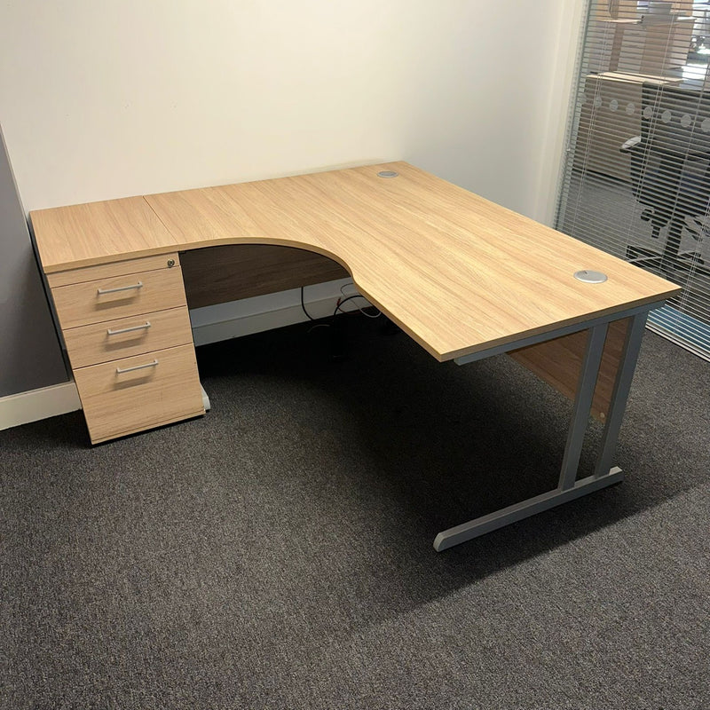 Used Nebraska Oak Curve Desk with Desk High Pedestal