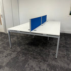 Used Mobili Sliding Top White Bench Desks with Cable Trays and Blue Screen - Banks of 4,6,8
