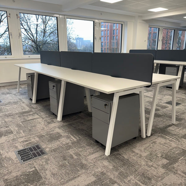 Used Nova White Single Bench Desk Set with Screen and Pedestal
