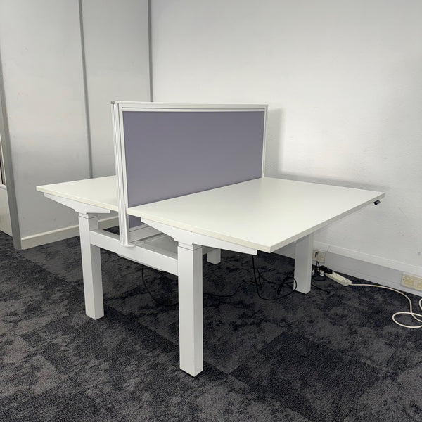 Used Double Electric Bench Desk with Screen and Cable Tray