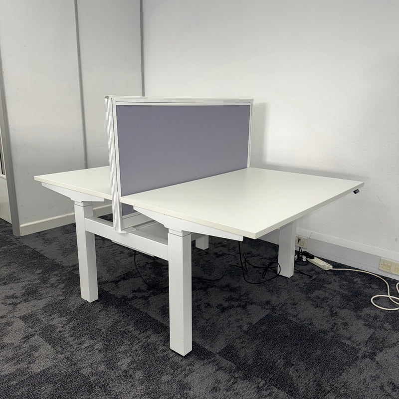 Used Double Electric Bench Desk with Screen and Cable Tray