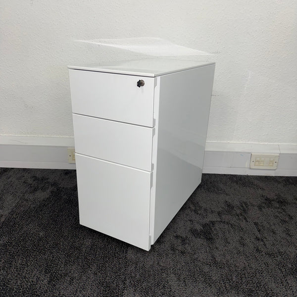 Used White Steel Slimline 3 Draw Mobile Pedestal