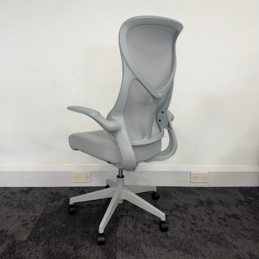 New High Back Mesh Task Chair with Folding Arms - Grey