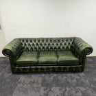 Used Chesterfield Three Seater Sofa in Antique Green Leather