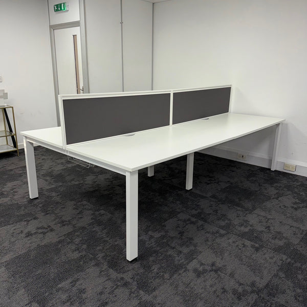Used Senator Freeway White Bench Desk with Cable Tray and Screen