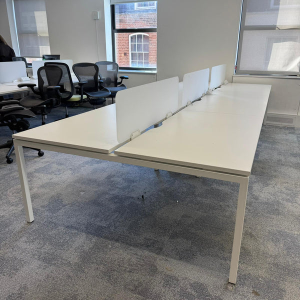 Used White Bench Desk with Cable Management and Screen Divider - Banks of 4,6,8 etc