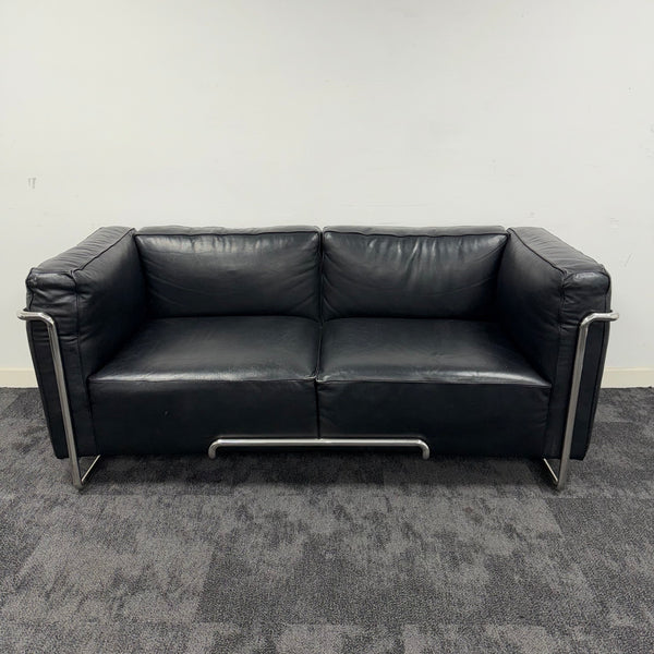 Used Black Leather 2 Seater Sofa
