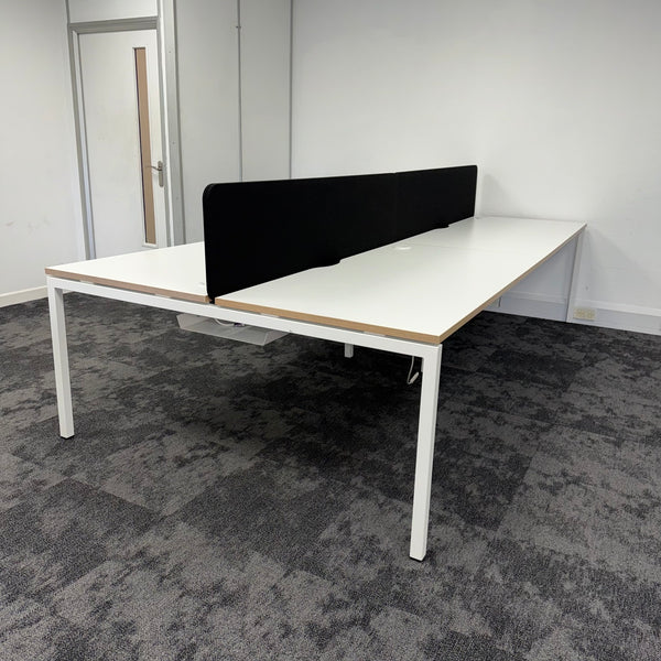 Used Narbutas Nova White Bench Desk with Desktop Power and Cable Tray