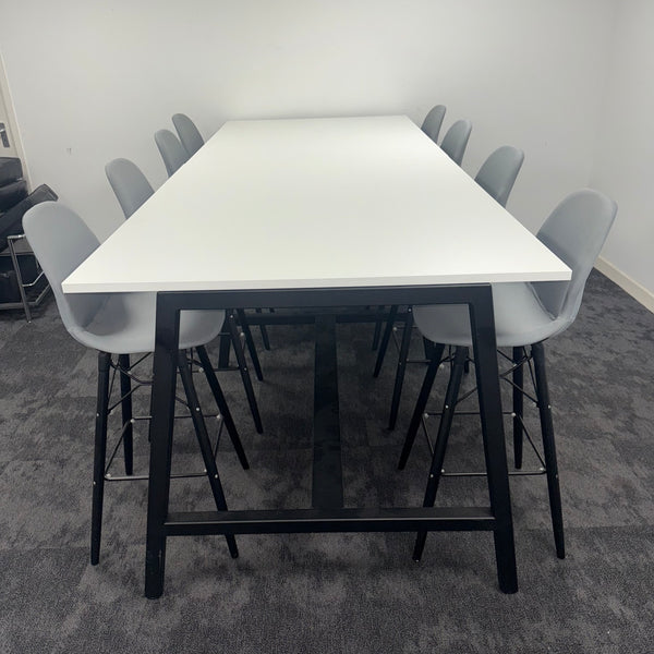 Used White High Table Set with 8 Grey Stools