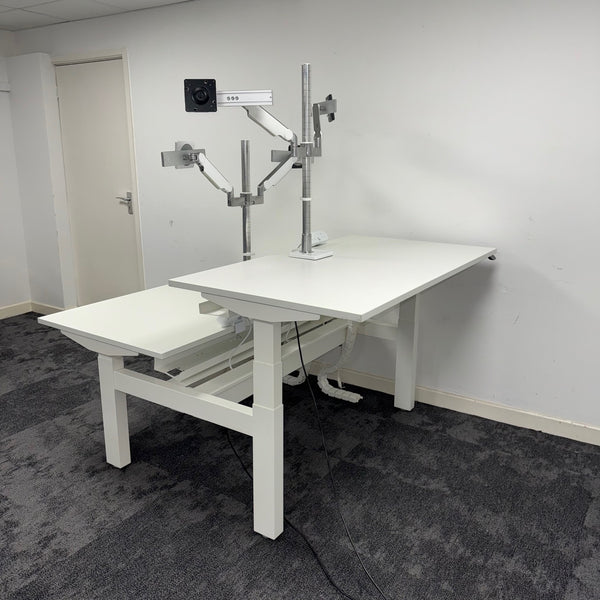 Used Senator Chemistry Electric Bench Desk with Humanscale Dual Monitor Arms