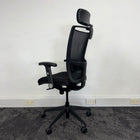 Used Fully Adjustable Mesh Task Chair with Headrest - Reupholstered in New Fabric