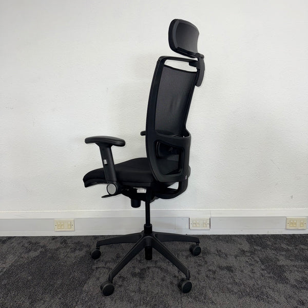 Used Fully Adjustable Mesh Task Chair with Headrest - Reupholstered in New Fabric