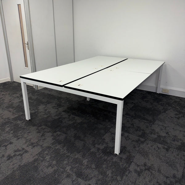 Used White Bench Desk with Cable Management - 1200x800