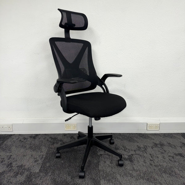 New Capitan Office Chair with Mesh Back Lumbar and Folding Arms Black
