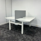 Used Electric Height Adjustable White Bench Desk with Screen and Cable Tray