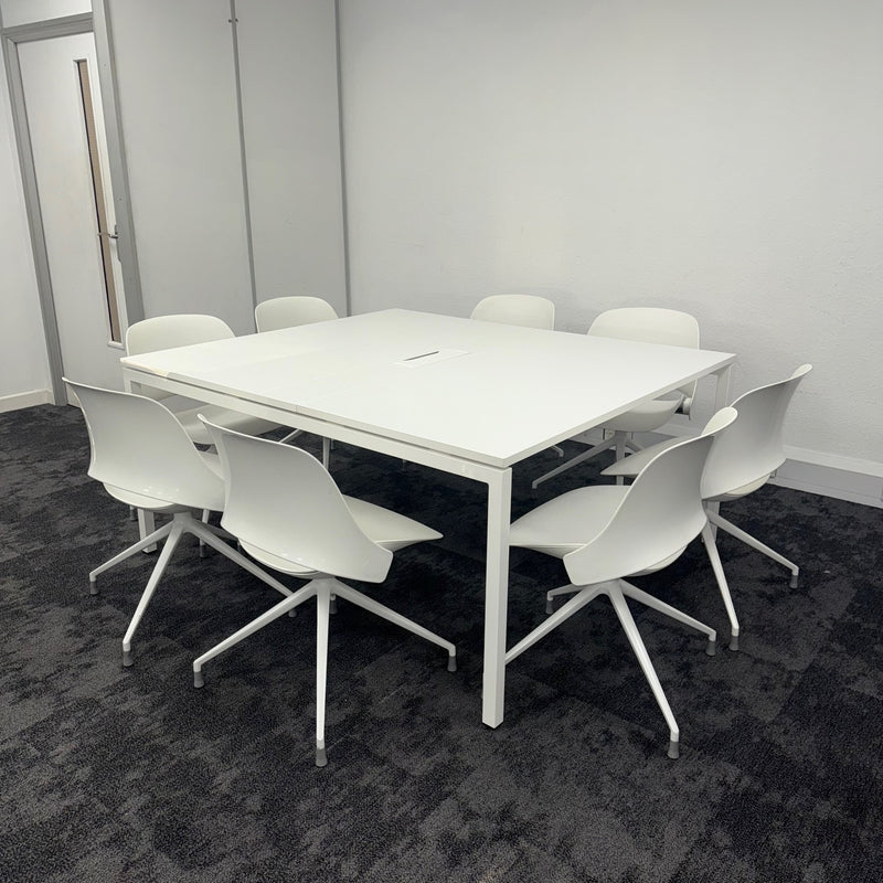 Used White Meeting Table and 8 Humanscale Chairs