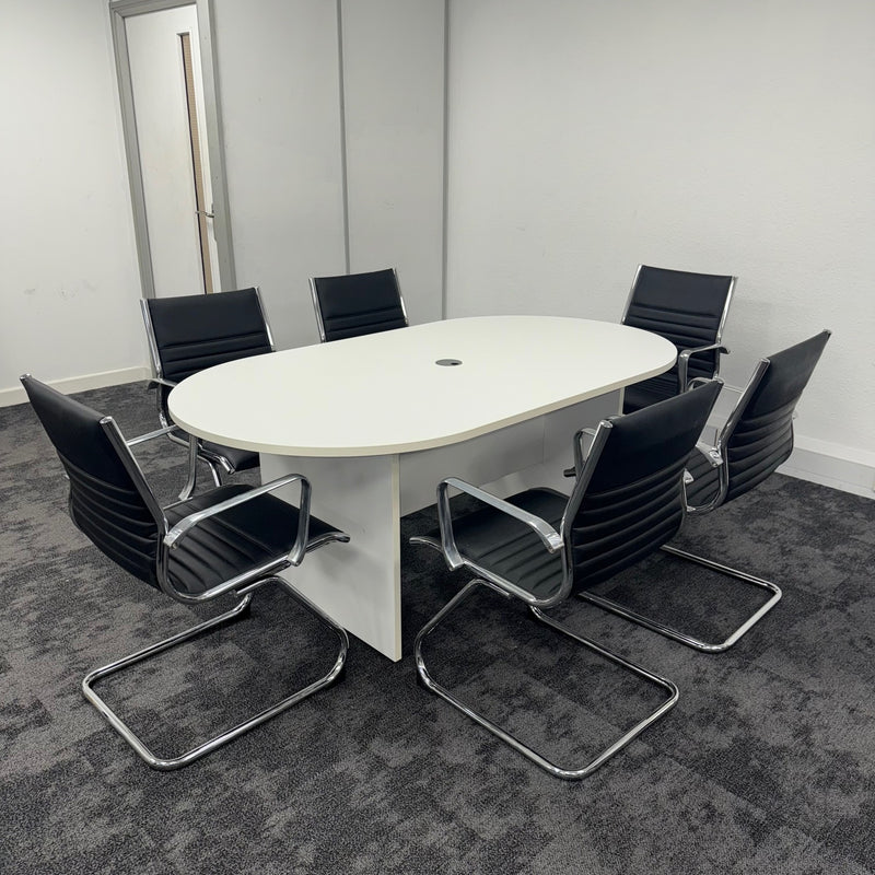 Used White Meeting Table with 6 Ribbed Meeting Chairs