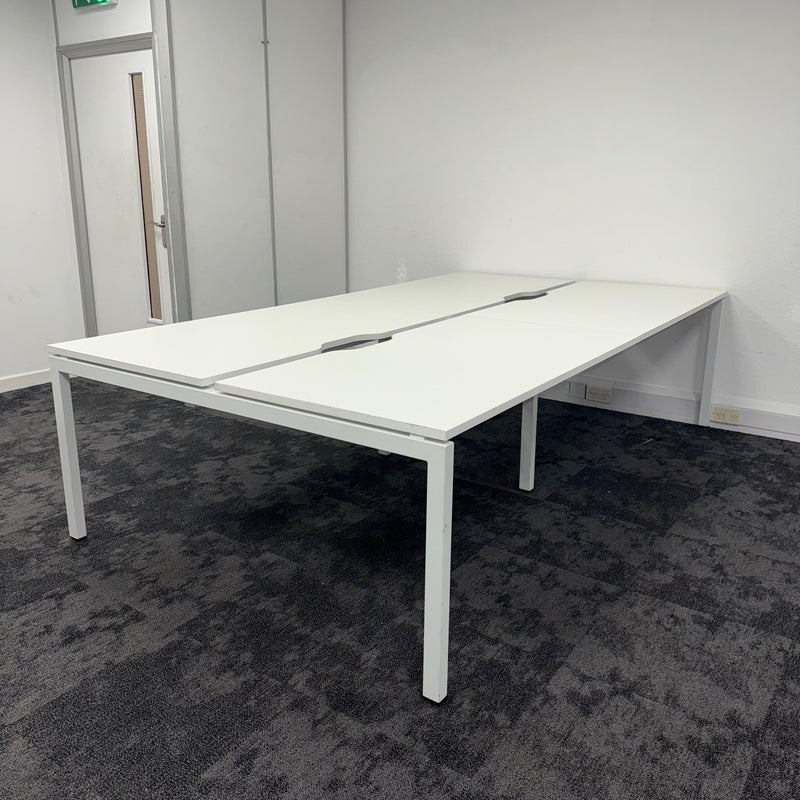 Used Triumph White Bench Desks with Cable Trays