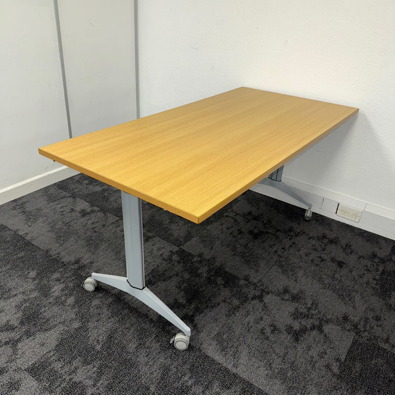 Used Oak FlipTop Meeting Table on Lockable Wheels