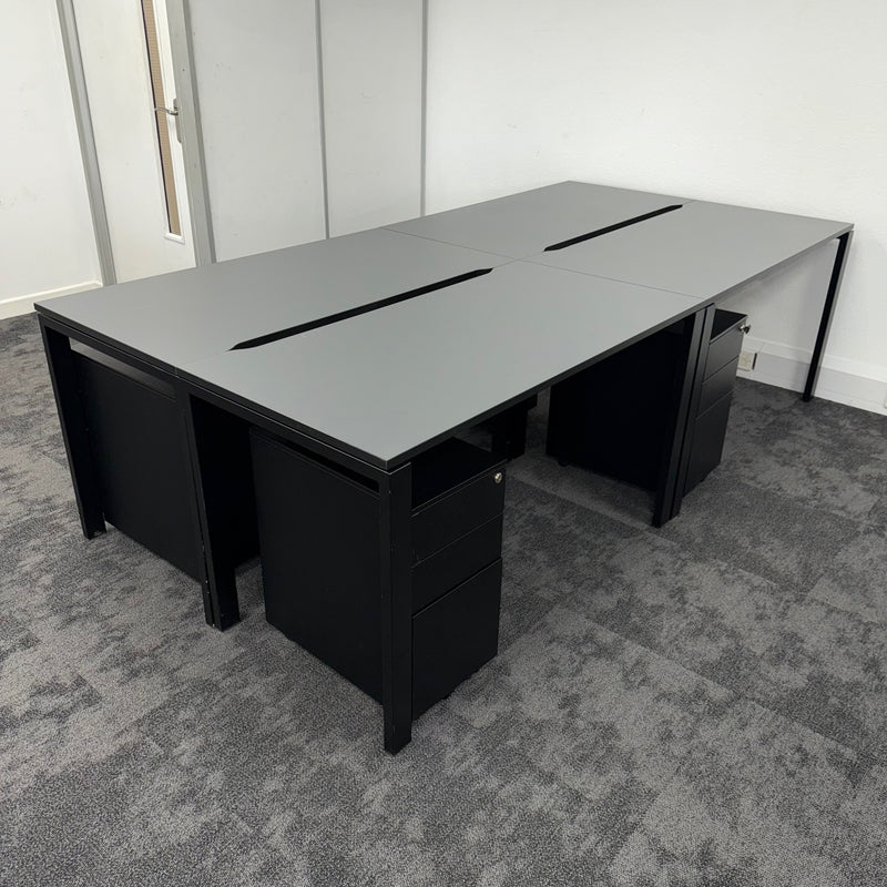 Used Single Bench Desk with Cable Tray and 3 Draw Pedestal