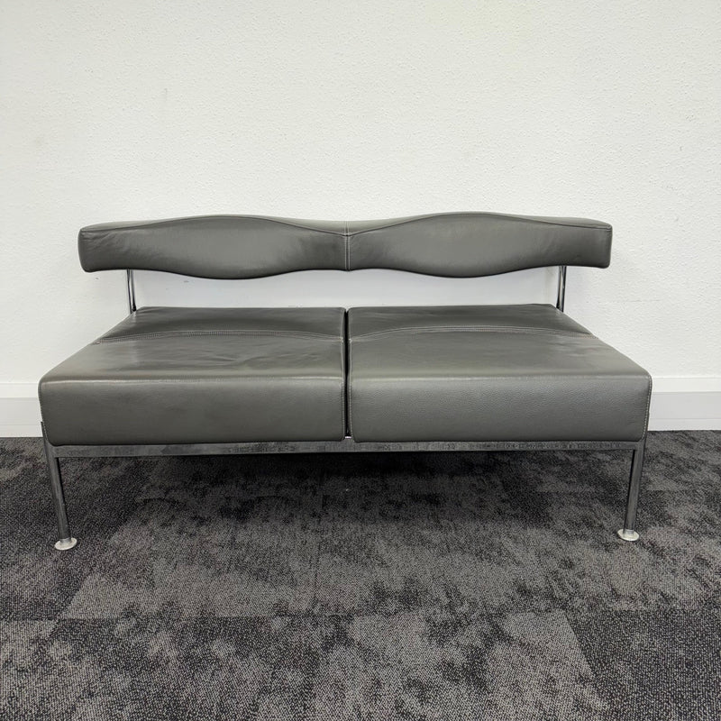 Used Sitia Momo Grey Leather Sofa Two Seater