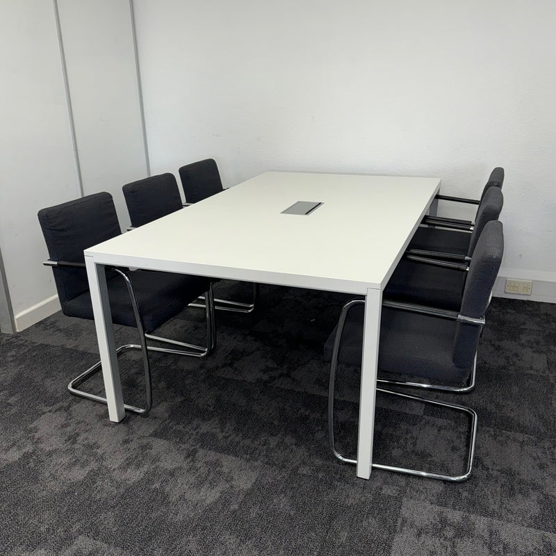 Used White Meeting Table Set with 6 Fabric Meeting Chairs