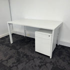 Used White Single Bench Desk with 3 Draw Mobile Pedestal