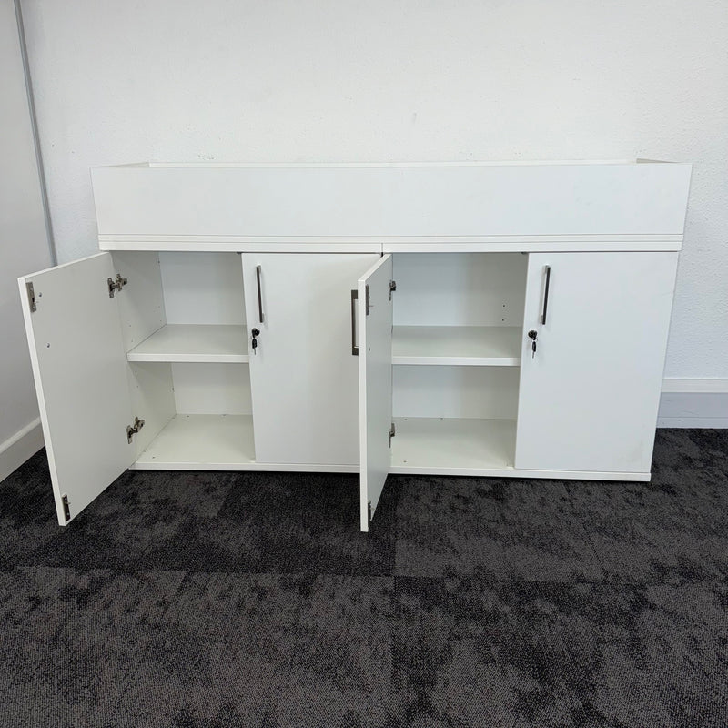 Used Desk High White Credenza with Planter Section