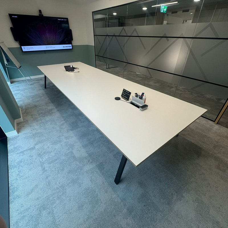 Used Large White Meeting Table with 2 x Integrated Power