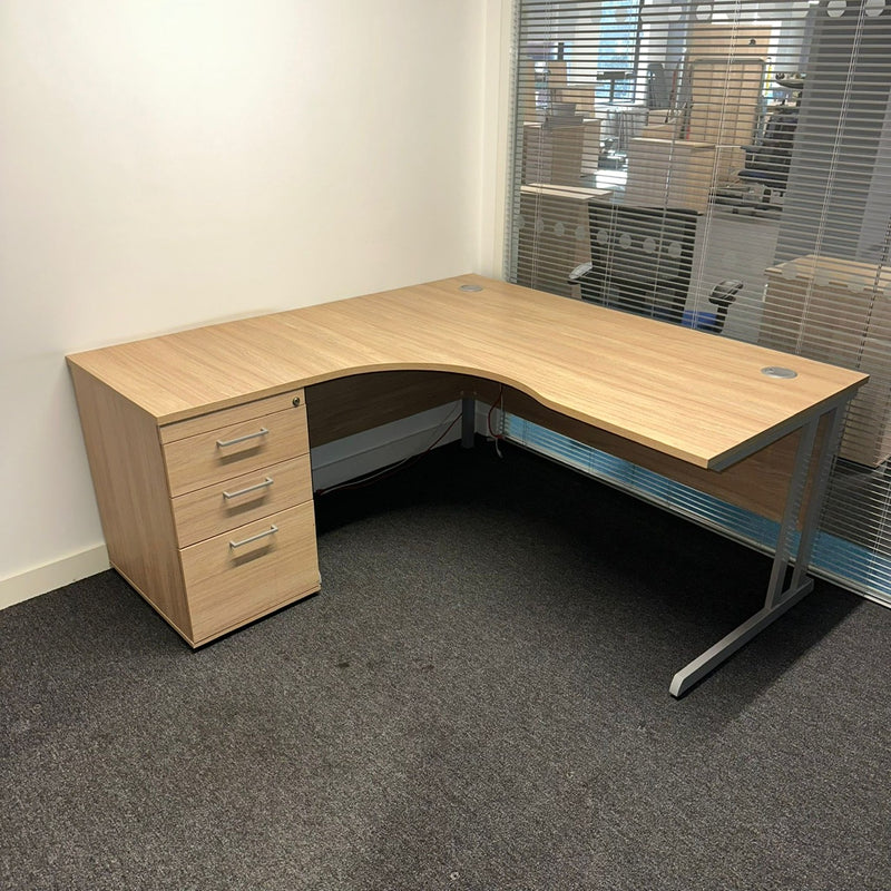 Used Nebraska Oak Curve Desk with Desk High Pedestal