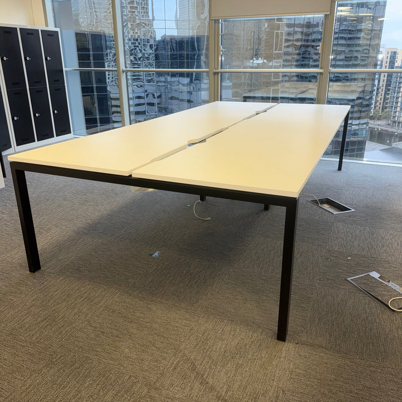 Used White Bench Desk with Cable Tray - Banks of 4,6,8