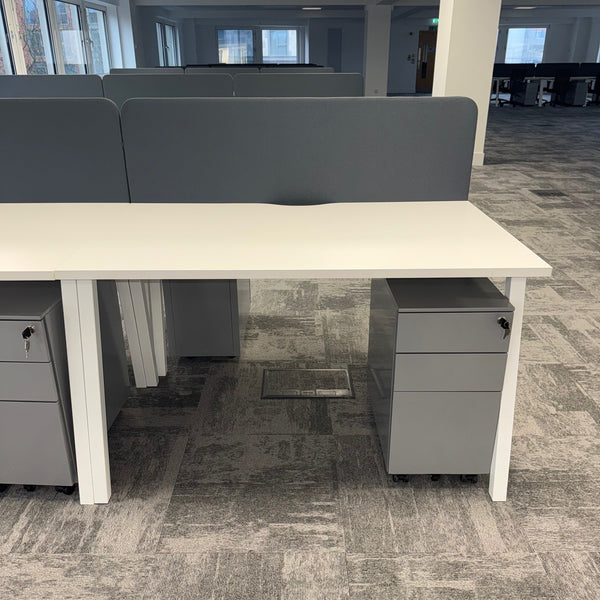 Used Nova White Single Bench Desk Set with Screen and Pedestal