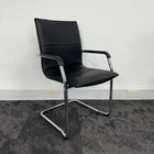 Used White Meeting Table with 6 Faux Leather Meeting Chairs