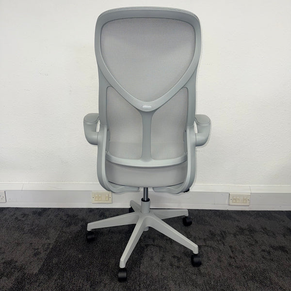 New High Back Mesh Task Chair with Folding Arms - Grey