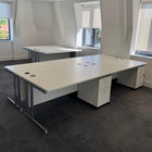 Used White Single Cantilever Desk with 3 Draw Mobile Pedestal