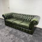 Used Chesterfield Three Seater Sofa in Antique Green Leather