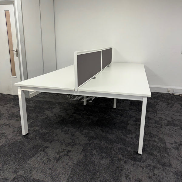 Used Senator Freeway White Bench Desk with Cable Tray and Screen