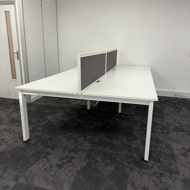 Used Senator Freeway White Bench Desk with Cable Tray and Screen