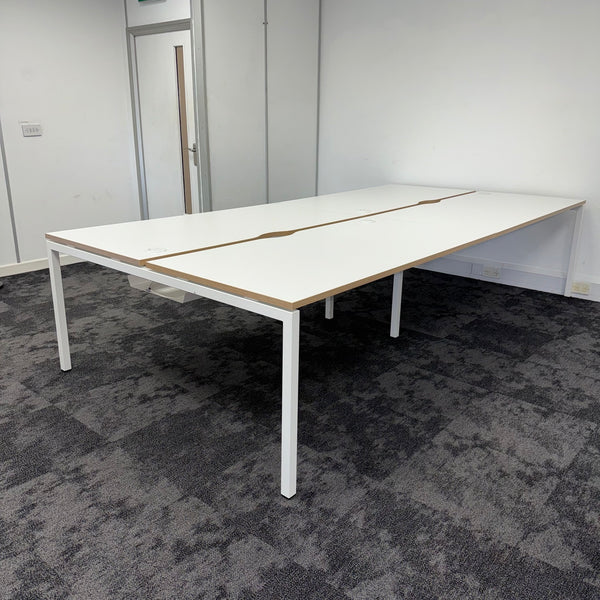 Used Narbutas Nova White Bench Desk with Desktop Power and Cable Tray