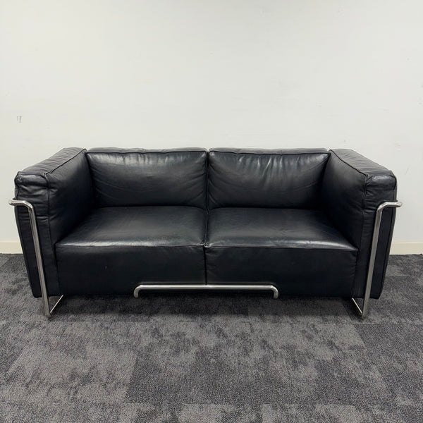 Used Black Leather 2 Seater Sofa