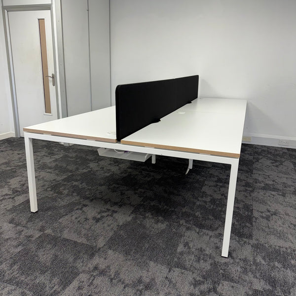 Used Narbutas Nova White Bench Desk with Desktop Power and Cable Tray