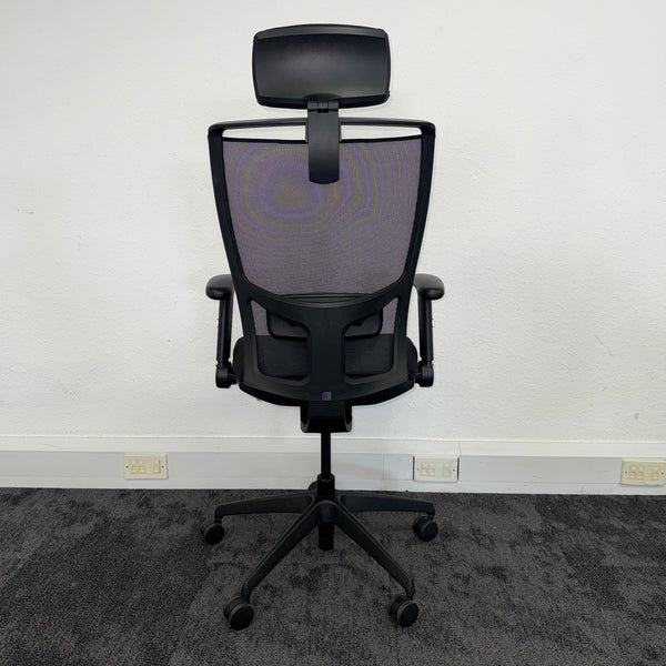 Used Fully Adjustable Mesh Task Chair with Headrest - Reupholstered in New Fabric